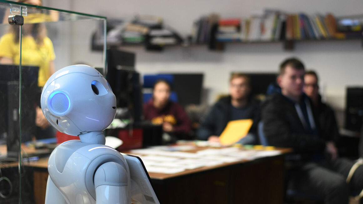 Karel, the social robot, in a laboratory